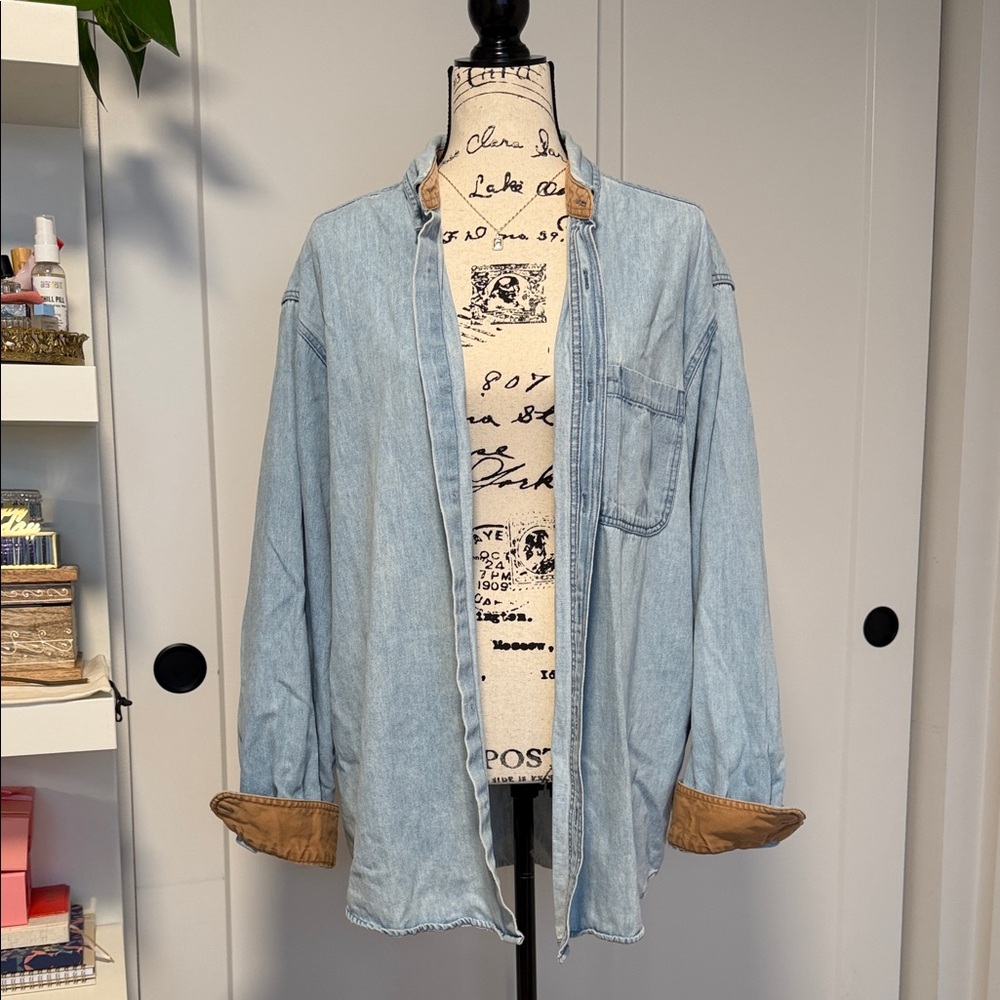 Distressed Denim Button-Down Shirt